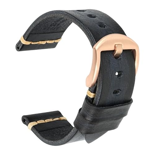 WOMELF Lederarmband for Uhrenarmband 18 mm, 19 mm, 20 mm, 21 mm, 22 mm, 24 mm, 26 mm (Color : Ash Black-Roes, Size : 23mm) von WOMELF