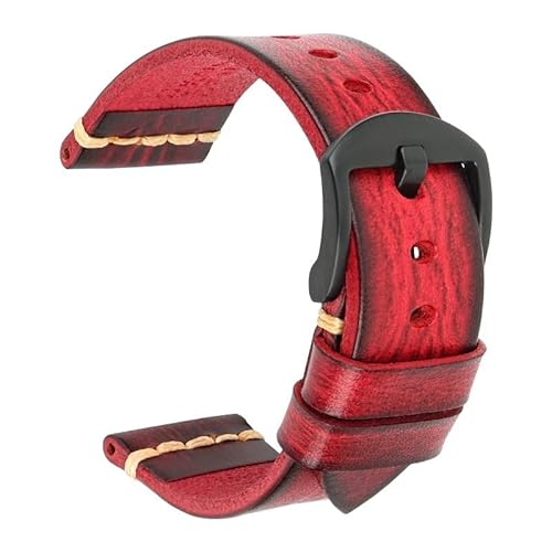 WOMELF Lederarmband for Uhrenarmband 18 mm, 19 mm, 20 mm, 21 mm, 22 mm, 24 mm, 26 mm (Color : Glamour Red-Black, Size : 20mm) von WOMELF