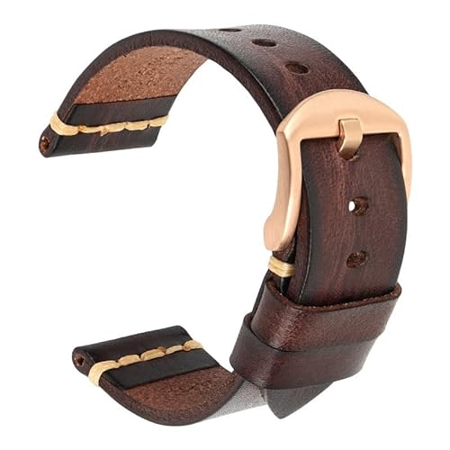 WOMELF Lederarmband for Uhrenarmband 18mm 20mm 22mm 24mm Uhrenarmband Handgelenkarmbänder (Color : Dark Brown-Roes, Size : 22mm) von WOMELF