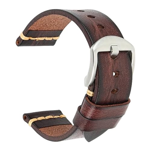 WOMELF Lederarmband for Uhrenarmband 18mm 20mm 22mm 24mm Uhrenarmband Handgelenkarmbänder (Color : Dark Brown-Silver, Size : 20mm) von WOMELF