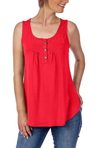 U&F Damen Basic Top | Umspieltes Dekollete in Rundhals mit Knöpfen für Frühling, Sommer oder Herbst | perfekte Passform, auch für Problemzonen | modischer eleganter Look Rot Größe: M von WOMEN'S WEAR U&F FASHIONSTORE