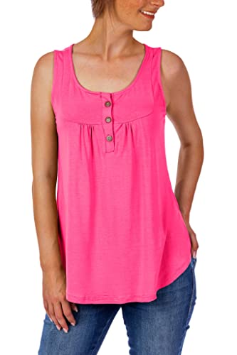 U&F Damen Basic Top | Umspieltes Dekollete in Rundhals mit Knöpfen für Frühling, Sommer oder Herbst | perfekte Passform, auch für Problemzonen | modischer eleganter Look pink Größe: L von WOMEN'S WEAR U&F FASHIONSTORE