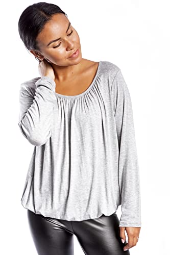 U&F Damen Langarm Shirt mit Gummizug am Saum S- XXL I lockerer Schnitt für den perfekten Alltag-Look I angenehmes Tragegefühl I leichtes Shirt für Frühling & Herbst I Hellgrau Größe M von WOMEN'S WEAR U&F FASHIONSTORE