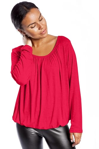 U&F Damen Langarm Shirt mit Gummizug am Saum S- XXL I lockerer Schnitt für den perfekten Alltag-Look I angenehmes Tragegefühl I leichtes Shirt für Frühling & Herbst I Rot Größe L von WOMEN'S WEAR U&F FASHIONSTORE