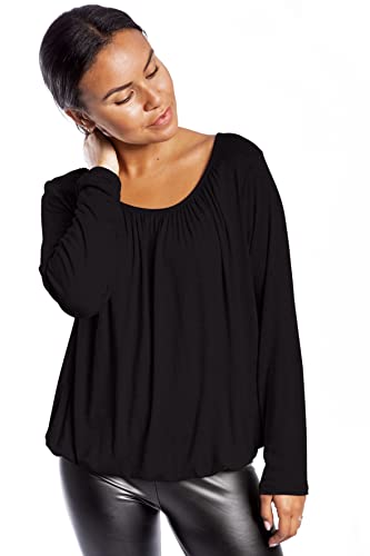 U&F Damen Langarm Shirt mit Gummizug am Saum S- XXL I lockerer Schnitt für den perfekten Alltag-Look I angenehmes Tragegefühl I leichtes Shirt für Frühling & Herbst I Schwarz Größe S von WOMEN'S WEAR U&F FASHIONSTORE