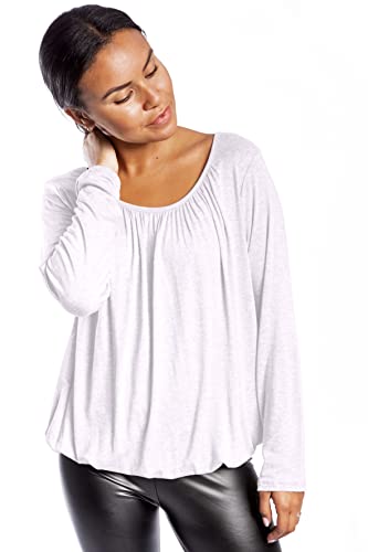 U&F Damen Langarm Shirt mit Gummizug am Saum S- XXL I lockerer Schnitt für den perfekten Alltag-Look I angenehmes Tragegefühl I leichtes Shirt für Frühling & Herbst I Weiß Größe L von WOMEN'S WEAR U&F FASHIONSTORE