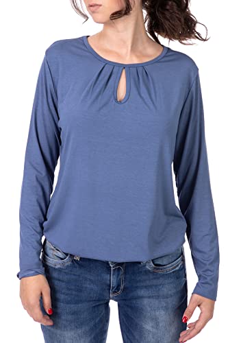 U&F Damen Langarmshirt mit verspieltem Dekolleté I Rundhals | Stretch | Gummizug am Saum | Homewear Oberteil Tunika Business Casual Lässig Elastisch Freizeit Shirt Blau Größe: L von WOMEN'S WEAR U&F FASHIONSTORE