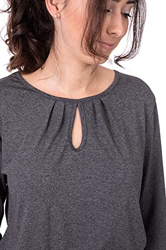 U&F Damen Langarmshirt mit verspieltem Dekolleté I Rundhals | Stretch | Gummizug am Saum | Homewear Oberteil Tunika Business Casual Lässig Elastisch Freizeit Shirt Grau Größe: M von WOMEN'S WEAR U&F FASHIONSTORE