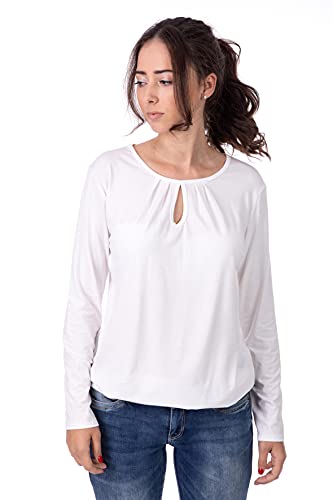 U&F Damen Langarmshirt mit verspieltem Dekolleté I Rundhals | Stretch | Gummizug am Saum | Homewear Oberteil Tunika Business Casual Lässig Elastisch Freizeit Shirt Weiß Größe: XL von WOMEN'S WEAR U&F FASHIONSTORE