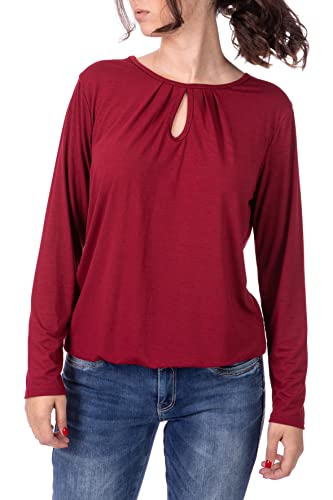 U&F Damen Langarmshirt mit verspieltem Dekolleté I Rundhals | Stretch | Gummizug am Saum | Homewear Oberteil Tunika Business Casual Lässig Elastisch Freizeit Shirt dunkelrot Größe: S von WOMEN'S WEAR U&F FASHIONSTORE