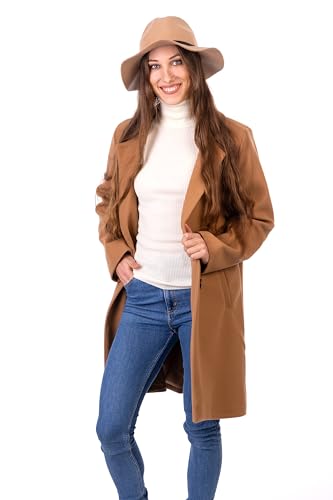 U&F Damen-Mantel knielang mit praktischen Eingriffstaschen & Knopfleiste | eleganter & warmer Mantel für Frühling, Herbst & Winter | klassischer Übergangsmantel mit Revers-Kragen | Camel S von WOMEN'S WEAR U&F FASHIONSTORE