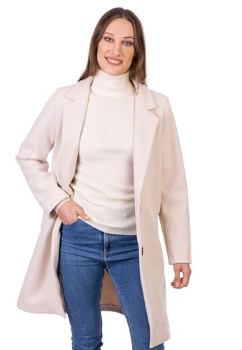 U&F Damen-Mantel knielang mit praktischen Eingriffstaschen & Knopfleiste | eleganter & warmer Mantel für Frühling, Herbst & Winter | klassischer Übergangsmantel mit Revers-Kragen | creme M von WOMEN'S WEAR U&F FASHIONSTORE