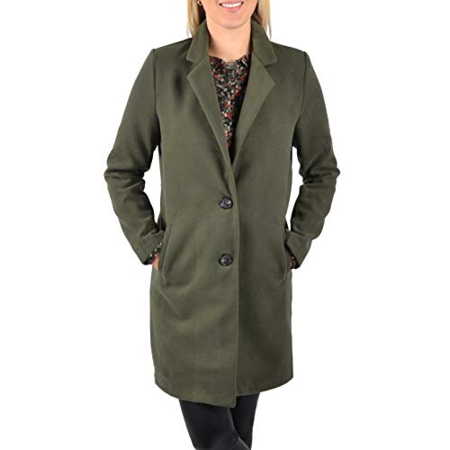 U&F Damen-Mantel knielang mit praktischen Eingriffstaschen & Knopfleiste | eleganter & warmer Mantel für Frühling, Herbst & Winter | klassischer Übergangsmantel mit Revers-Kragen | militare S von WOMEN'S WEAR U&F FASHIONSTORE