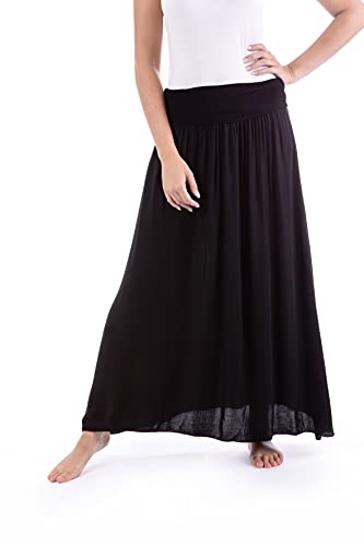 U&F Damen Maxi-Rock mit hohem Gummibund | S-XL I Rock für Frühling & Sommer | für die Schwangerschaft | Knöchellanger Faltenrock oder Maxirock | Sommerrock für den Strand | Schwarz Größe M von WOMEN'S WEAR U&F FASHIONSTORE