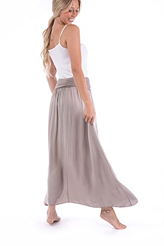 U&F Damen Maxi-Rock mit hohem Gummibund | S-XL I Rock für Frühling & Sommer | für die Schwangerschaft | Knöchellanger Faltenrock oder Maxirock | Sommerrock für den Strand | Grau Größe L von WOMEN'S WEAR U&F FASHIONSTORE