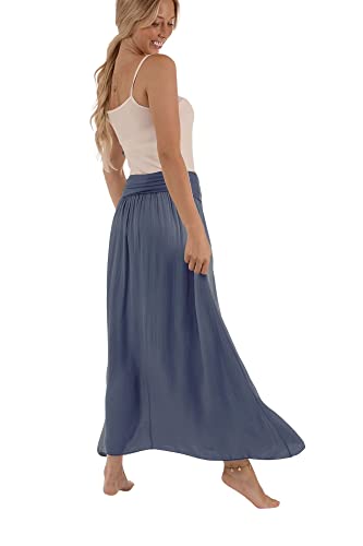 U&F Damen Maxi-Rock mit hohem Gummibund | S-XL I Rock für Frühling & Sommer | für die Schwangerschaft | Knöchellanger Faltenrock oder Maxirock | Sommerrock für den Strand | Jeans Größe M von WOMEN'S WEAR U&F FASHIONSTORE