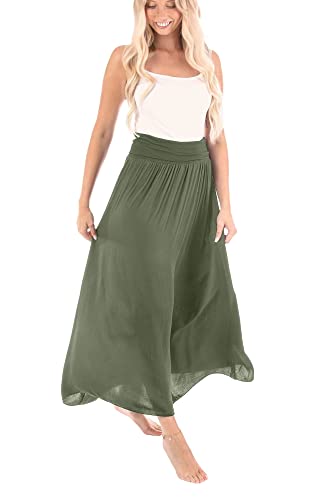 U&F Damen Maxi-Rock mit hohem Gummibund | S-XL I Rock für Frühling & Sommer | für die Schwangerschaft | Knöchellanger Faltenrock oder Maxirock | Sommerrock für den Strand | Militare Größe L von WOMEN'S WEAR U&F FASHIONSTORE