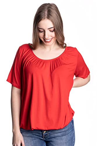 U&F Damen Shirt mit Gummizug am Saum I lockerer Schnitt für den perfekten Alltag-Look I Halb-Arm Shirt für Frauen mit Carmen Ausschnitt IRot Größe L von WOMEN'S WEAR U&F FASHIONSTORE