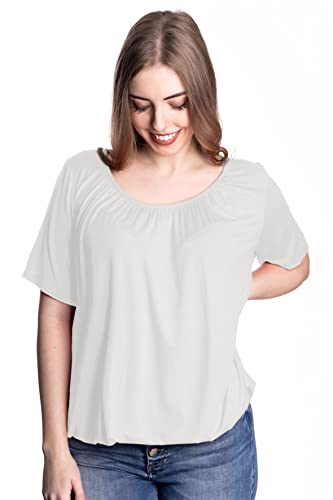 U&F Damen Shirt mit Gummizug am Saum I lockerer Schnitt für den perfekten Alltag-Look I Halb-Arm Shirt für Frauen mit Carmen Ausschnitt IWeiß Größe M von WOMEN'S WEAR U&F FASHIONSTORE