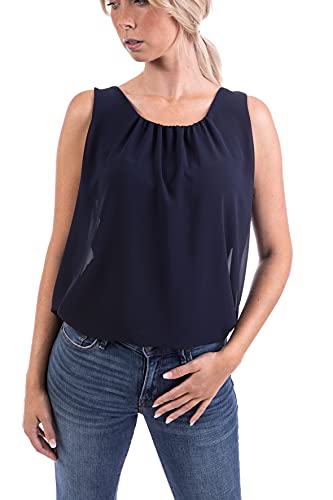 U&F Damen Sommer Basic Chiffon Tunika Top mit Wasserfallkragen und Gummizug am Saum | Tunika Top für Frühling, Sommer und Herbst oder Elegant als Abendgarderobe |Dunkelblau Größe: M von WOMEN'S WEAR U&F FASHIONSTORE