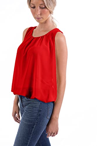 U&F Damen Sommer Basic Chiffon Tunika Top mit Wasserfallkragen und Gummizug am Saum | Tunika Top für Frühling, Sommer und Herbst oder Elegant als Abendgarderobe |Rot Größe: L von WOMEN'S WEAR U&F FASHIONSTORE