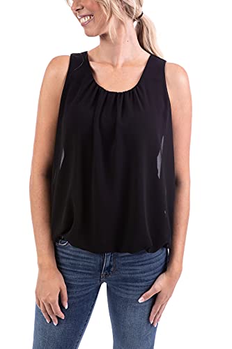 U&F Damen Sommer Basic Chiffon Tunika Top mit Wasserfallkragen und Gummizug am Saum | Tunika Top für Frühling, Sommer und Herbst oder Elegant als Abendgarderobe |Schwarz Größe: M von WOMEN'S WEAR U&F FASHIONSTORE