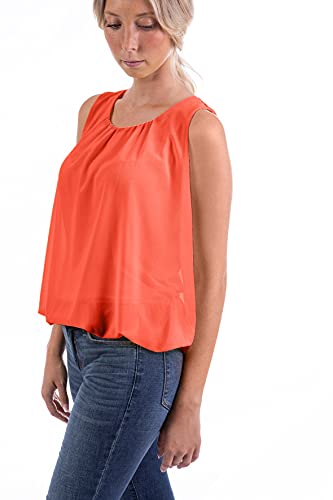 U&F Damen Sommer Basic Chiffon Tunika Top mit Wasserfallkragen und Gummizug am Saum | Tunika Top für Frühling, Sommer und Herbst oder Elegant als Abendgarderobe |korall Größe: M von WOMEN'S WEAR U&F FASHIONSTORE