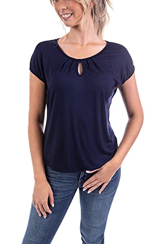 U&F Damen Sommer Basic T-Shirt Kurzarm | Gr. S-XXL | Umspieltes Dekollete in Rundhals und Gummizug am Saum für Frühling, Sommer oder Herbst | Dunkelblau Größe: L von WOMEN'S WEAR U&F FASHIONSTORE