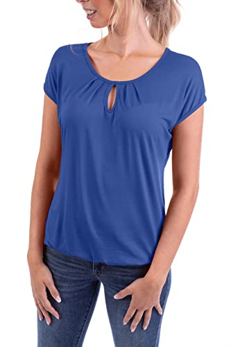 U&F Damen Sommer Basic T-Shirt Kurzarm | Gr. S-XXL | Umspieltes Dekollete in Rundhals und Gummizug am Saum für Frühling, Sommer oder Herbst | Jeans Größe: XL von WOMEN'S WEAR U&F FASHIONSTORE