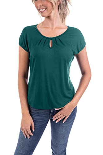 U&F Damen Sommer Basic T-Shirt Kurzarm | Gr. S-XXL | Umspieltes Dekollete in Rundhals und Gummizug am Saum für Frühling, Sommer oder Herbst | dunkelgrün Größe: S von WOMEN'S WEAR U&F FASHIONSTORE