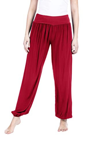 U&F Damen Sommer und Winter Haremshose | Frühling Herbst Boho Lässig Elastisch Casual Sport Festival Hippie Hose Aladinhose Jogginghose Pumphose Umstandshose Sommerhose Bordeaux Größe: XL von WOMEN'S WEAR U&F FASHIONSTORE