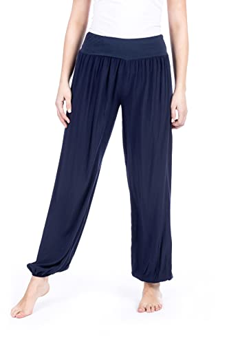 U&F Damen Sommer und Winter Haremshose | Frühling Herbst Boho Lässig Elastisch Casual Sport Festival Hippie Hose Aladinhose Jogginghose Pumphose Umstandshose Sommerhose Dunkelblau Größe: L von WOMEN'S WEAR U&F FASHIONSTORE