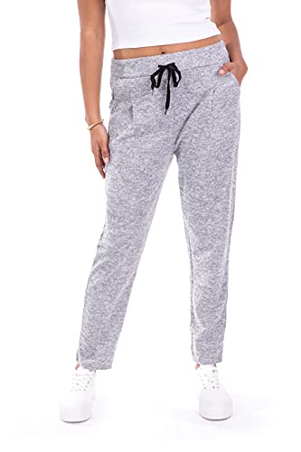 U&F Damen Sweatpants Stoffhose | Jogginghose mit Taschen | Homewear für Frauen | bequeme & schicke Sporthose mit Schnürbund | elegante Freizeithose | Regular Fit | knöchellang Hellgrau S von WOMEN'S WEAR U&F FASHIONSTORE