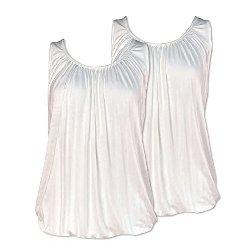 U&F Damen Top mit Gummizug am Saum- Doppelpack I lockerer Schnitt für den perfekten Alltag-Look I ärmelloses Shirt für Frauen I Tank Top für Frühling, Sommer & Herbst I 2X Weiß Größe M von WOMEN'S WEAR U&F FASHIONSTORE