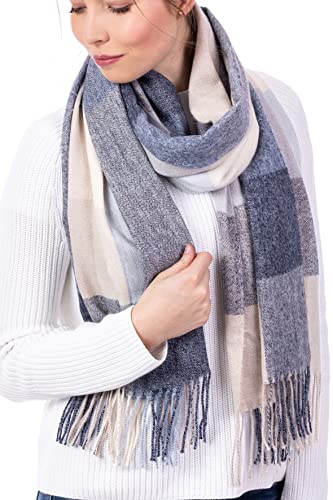 U&F karierter Damen Schal | 100% Viskose | Einheitsgröße | Onesize Casual Basic Karo | Pashmina Schal | Herbstschal | modischer Winterschal für Frauen | Halstuch | blau grau von WOMEN'S WEAR U&F FASHIONSTORE