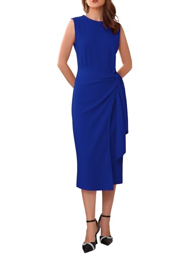 WOMLAYOUT Damen Business Cocktailkleid 2025 Vorne Binden Wickeln Formelle Elegante Ärmellose Etuikleider Blau L von WOMLAYOUT