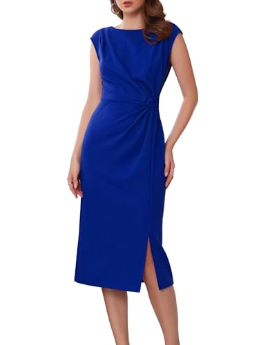 WOMLAYOUT Damen Formale Etuikleid Rüschen U-Boot Ausschnitt Flügelärmeln Elegante Arbeits Büro Kleider Königsblau L von WOMLAYOUT