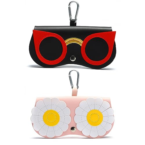 WOMLEX PU-Leder Brillenetui sonnenbrillen etui- Tragbare Brillenetui (Schwarz + Rosa A) von WOMLEX