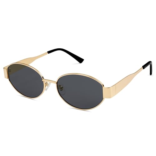 WONAVEHY Retro Ovale Sonnenbrille für Frauen Männer Designer Trendy Sonnenbrille Klassische Töne UV400 Schutz, blacks von WONAVEHY