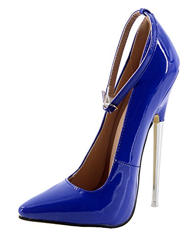 WONDERHEEL Damen Fetisch Ankle Straps Pumps Blau 44.5 EU von WONDERHEEL