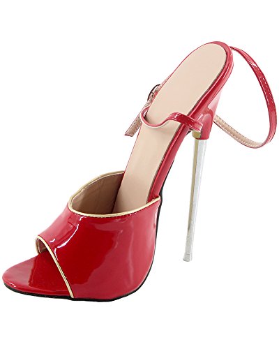 WONDERHEEL Damen Fetisch Ankle Straps Sandalen Rot 44 EU von WONDERHEEL