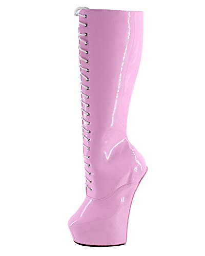 WONDERHEEL Damen Fetisch Langschaft Plateau Stiefel Pink 37 EU von WONDERHEEL