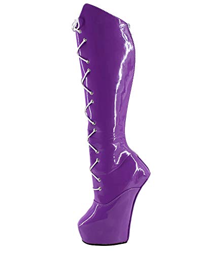 WONDERHEEL Damen Fetisch Langschaft Plateau Stiefel Violett 42 EU von WONDERHEEL