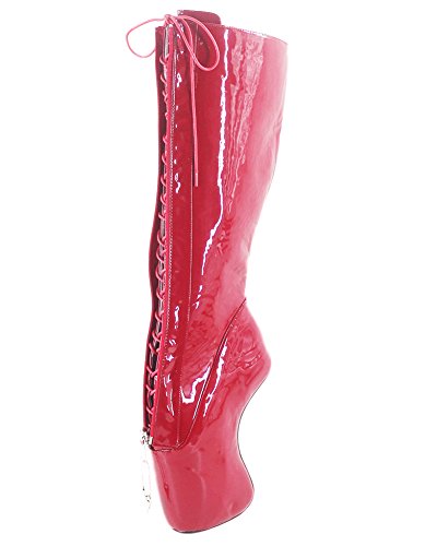 WONDERHEEL Damen Fetisch Locked Zipper Ballett Stiefel Rot 37 EU von WONDERHEEL