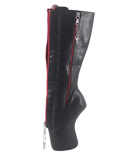 WONDERHEEL Damen Fetisch Locked Zipper Ballett Stiefel Schwarz 40 EU von WONDERHEEL