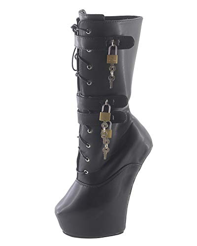 WONDERHEEL Damen Fetisch Plateau Stiefel Schwarz 44 EU von WONDERHEEL