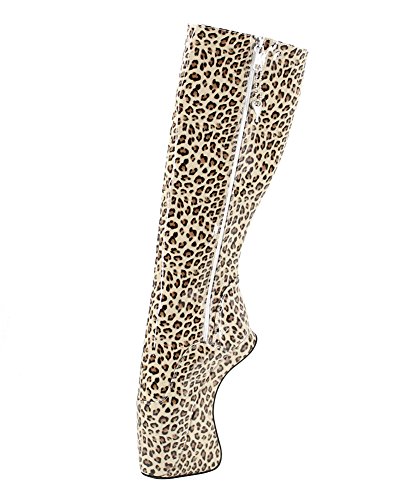 WONDERHEEL Damen Locked Zipper Langschaft Ballett Stiefel Leopard 44.5 EU von WONDERHEEL