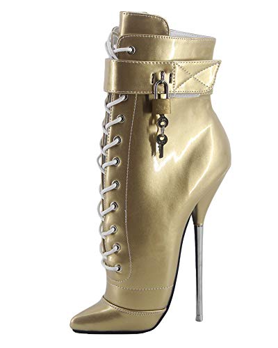 WONDERHEEL Damen Padlocks Kurzschaft Ballett Stiefel Gold 38.5 EU von WONDERHEEL