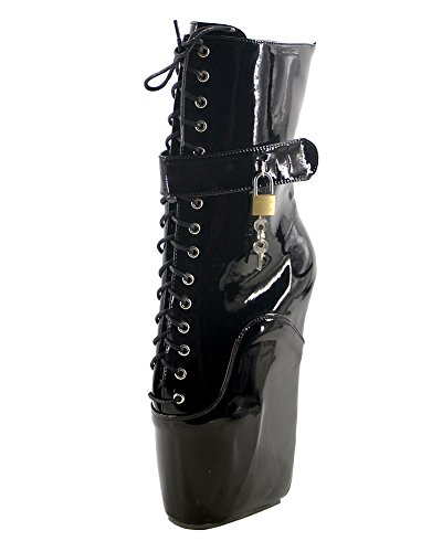 WONDERHEEL Damen Padlocks Kurzschaft Ballett Stiefel Schwarz 44.5 EU von WONDERHEEL