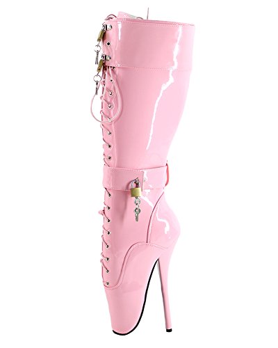 WONDERHEEL Damen Padlocks Langschaft Ballett Stiefel Pink 37 EU von WONDERHEEL